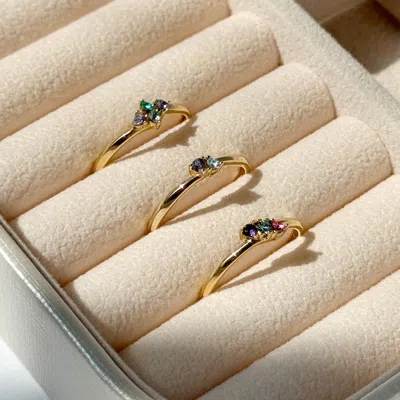 Evesaddiction Petite 3 Stone Birthstone Gold Ring In Silver