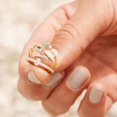 Evesaddiction Petite 3 Stone Birthstone Gold Ring In Silver