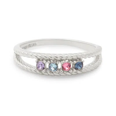 Evesaddiction Four Stone Birthstone Twisted Rope Silver Family Ring In Silver