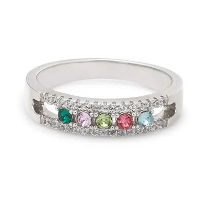Evesaddiction Five Stone Birthstone Cz Silver Ring In Silver