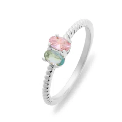 Evesaddiction Two Stone Oval Birthstone Silver Twisted Rope Ring In Silver