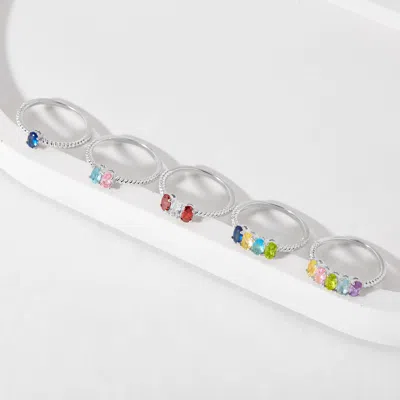 Evesaddiction Two Stone Oval Birthstone Silver Twisted Rope Ring In Silver