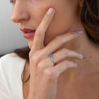 Evesaddiction Two Stone Oval Birthstone Pave Band Silver Ring In Silver