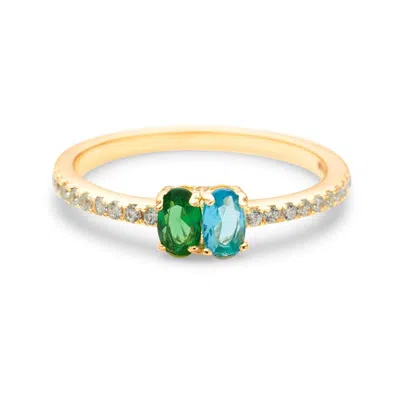 Evesaddiction Two Stone Oval Birthstone Pave Band Gold Ring In Gold