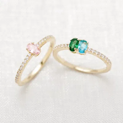 Evesaddiction Two Stone Oval Birthstone Pave Band Gold Ring In Gold