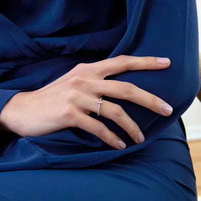 Evesaddiction Custom Oval Birthstone Pave Band Silver Ring In Silver