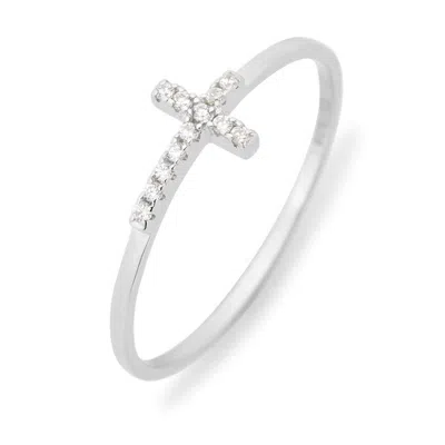Evesaddiction Petite Cz Sideways Cross Ring In Metallic