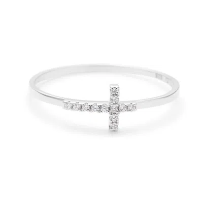Evesaddiction Petite Cz Sideways Cross Ring In Metallic