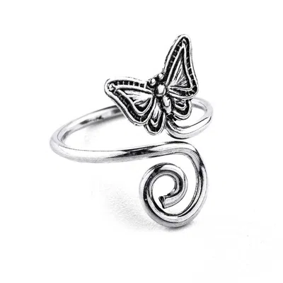 Evesaddiction Butterfly Toe Ring In Sterling Silver In Metallic