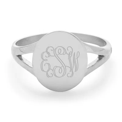 Evesaddiction Split Band Stainless Steel Oval Signet Ring In Silver
