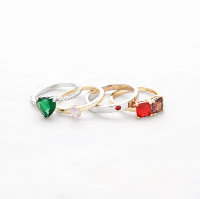 Evesaddiction Custom Asymmetrical Heart Birthstone Ring In Green
