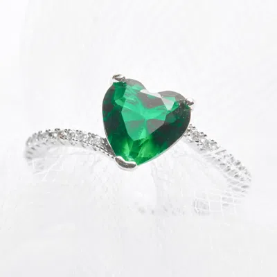 Evesaddiction Custom Asymmetrical Heart Birthstone Ring In Green
