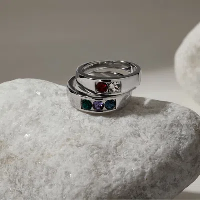 Evesaddiction Men's Sterling Silver 2 Stone Family Birthstone Ring In Silver