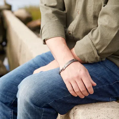 Evesaddiction Men's Brushed Bronze Stainless Steel Id Bracelet In Silver