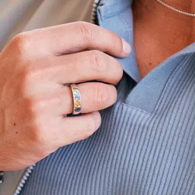 Evesaddiction Men's Sterling Silver 3 Stone Family Birthstone Ring In Silver