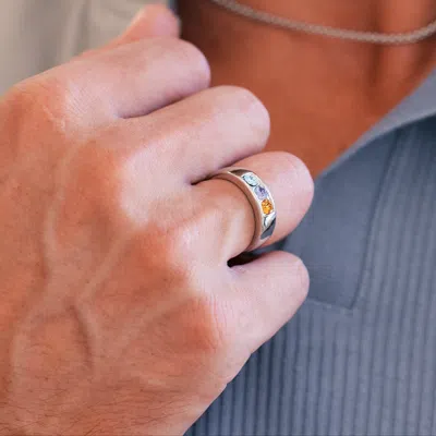 Evesaddiction Men's Sterling Silver 3 Stone Family Birthstone Ring In Silver