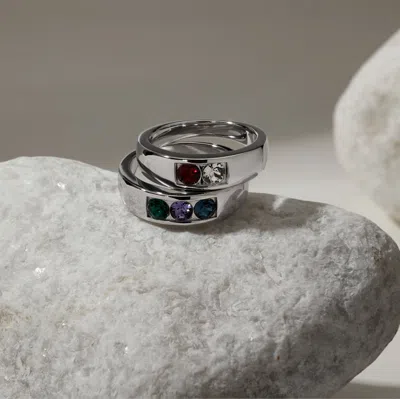 Evesaddiction Men's Sterling Silver 3 Stone Family Birthstone Ring In Silver