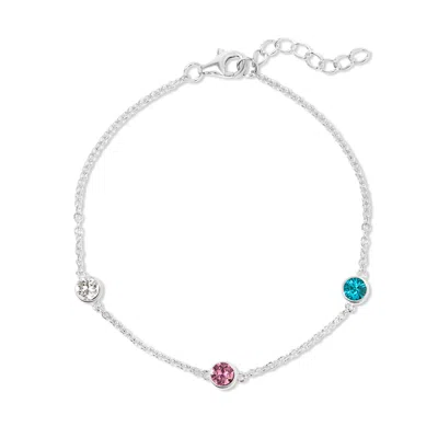 Evesaddiction Three Stone Floating Bezel Set Birthstone Bracelet In Silver