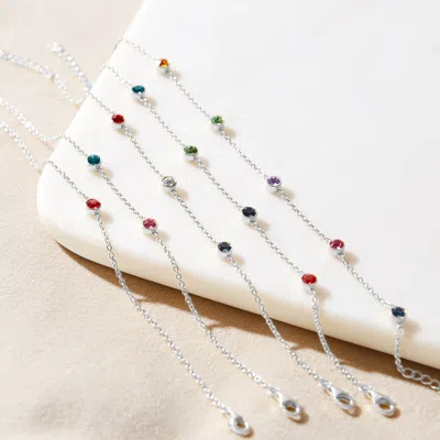 Evesaddiction Three Stone Floating Bezel Set Birthstone Bracelet In Silver