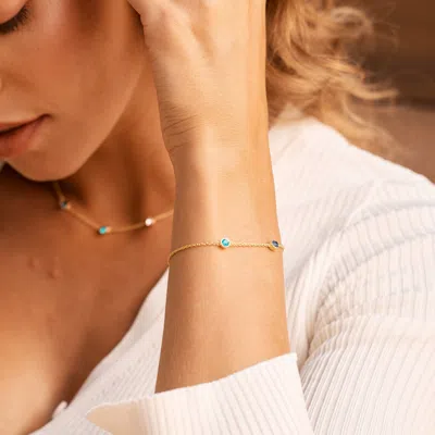 Evesaddiction Two Stone Floating Bezel Set Gold Birthstone Bracelet In Gold