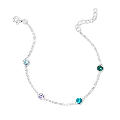 Evesaddiction Four Stone Floating Bezel Set Birthstone Bracelet In Silver