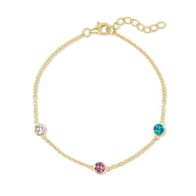 Evesaddiction Three Stone Floating Bezel Set Gold Birthstone Bracelet In Gold