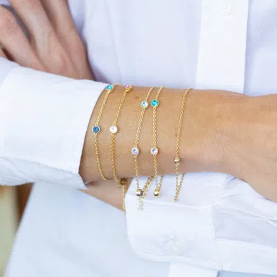 Evesaddiction Three Stone Floating Bezel Set Gold Birthstone Bracelet In Gold