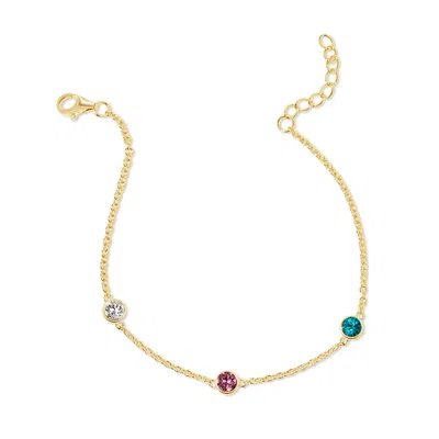Evesaddiction Three Stone Floating Bezel Set Gold Birthstone Bracelet In Gold