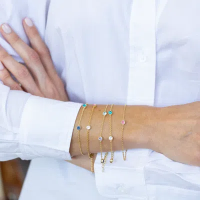 Evesaddiction Three Stone Floating Bezel Set Gold Birthstone Bracelet In Gold