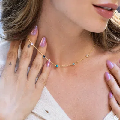 Evesaddiction Three Stone Floating Bezel Set Gold Birthstone Necklace In Gold