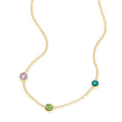 Evesaddiction Three Stone Floating Bezel Set Gold Birthstone Necklace In Gold