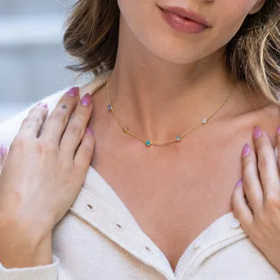 Evesaddiction Three Stone Floating Bezel Set Gold Birthstone Necklace In Gold