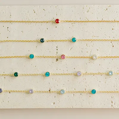 Evesaddiction Three Stone Floating Bezel Set Gold Birthstone Necklace In Gold