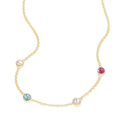 Evesaddiction Four Stone Floating Bezel Set Gold Birthstone Necklace In Gold