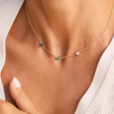 Evesaddiction Two Stone Floating Bezel Set Gold Birthstone Necklace In Gold