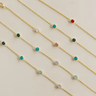 Evesaddiction Two Stone Floating Bezel Set Gold Birthstone Necklace In Gold