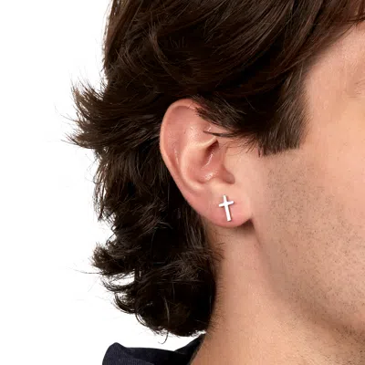 Evesaddiction Stainless Steel Cross Stud Earrings In Silver
