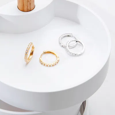 Evesaddiction Sterling Silver Petite Cz Huggie Earrings In Silver