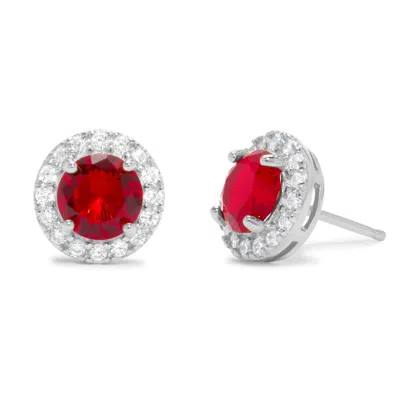 Evesaddiction Custom Birthstone Cz Halo Stud Earrings In Red