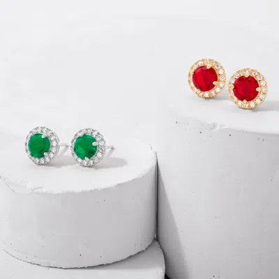 Evesaddiction Custom Birthstone Cz Halo Stud Earrings In Red