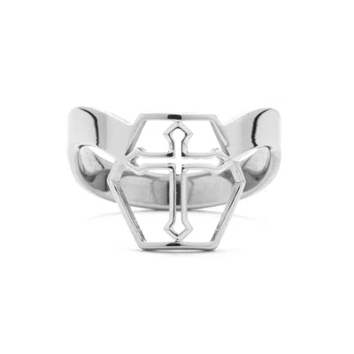 Evesaddiction Stainless Steel Cut Out Cross Thumb Ring In Silver