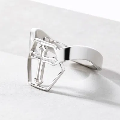 Evesaddiction Stainless Steel Cut Out Cross Thumb Ring In Silver