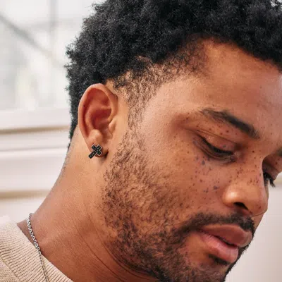 Evesaddiction Black Stainless Steel Textured Cross Earrings In Black