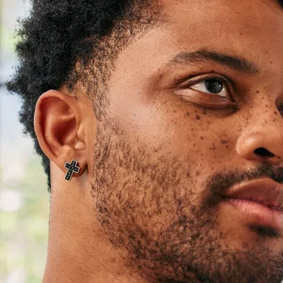 Evesaddiction Black Stainless Steel Textured Cross Earrings In Black