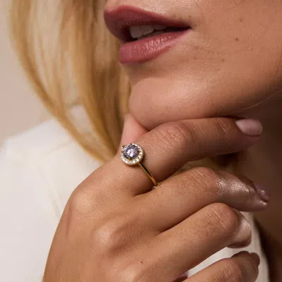 Evesaddiction Custom Gold Birthstone Cz Halo Ring In Gold