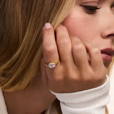 Evesaddiction Custom Gold Birthstone Cz Halo Ring In Gold