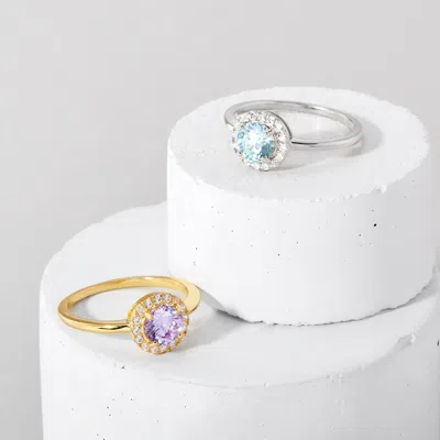 Evesaddiction Custom Gold Birthstone Cz Halo Ring In Gold