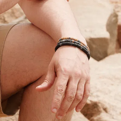 Evesaddiction Men's Black Spectrolite And Agate Bead Bracelet In Black