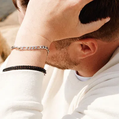 Evesaddiction Men's Stainless Steel Figaro Chain Bracelet In Silver