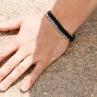 Evesaddiction Men's Stainless Steel Figaro Chain Bracelet In Silver